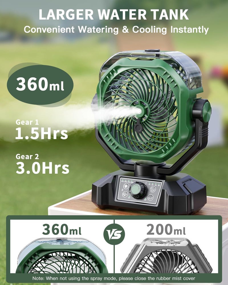 coldSky Portable Misting Fan, 10000mAh Rechargeable Camping Fan with Mist, 360mL Water Tank, 9-19H Runtime, Dual Mist Modes, LED Lights, 8 Speeds Winds for Camgping,Travel, Beach, Golf,Tent, Office - Image 2